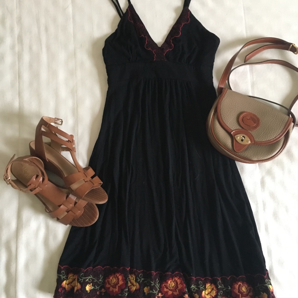 Black ecote summer dress with red embroidery